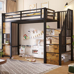 Loft Bed 90x200cm with Storage Ladder & Railing, Black Iron