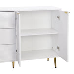 Sideboard, Living Room Cabinet with Doors & Drawers, Interior Shelves, Golden Handles & Legs