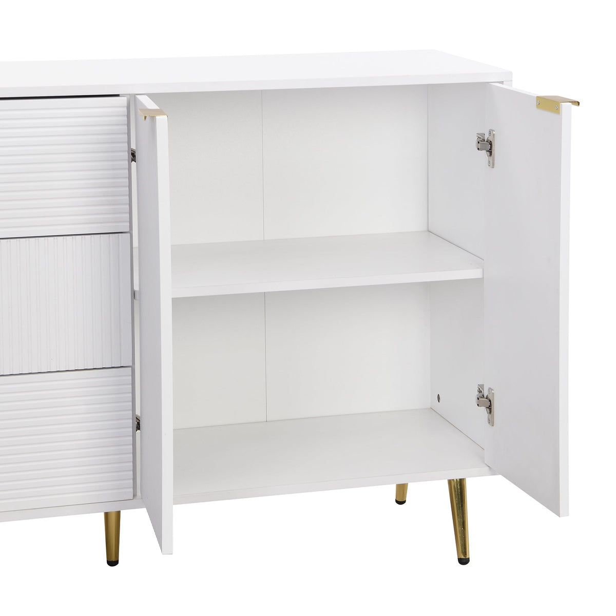 Sideboard, Living Room Cabinet with Doors & Drawers, Interior Shelves, Golden Handles & Legs