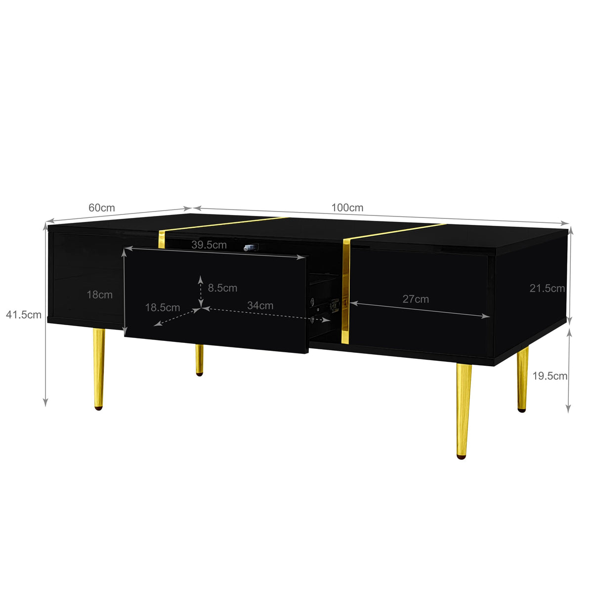 TV Cabinet and Coffee Table Set, High Gloss, Black