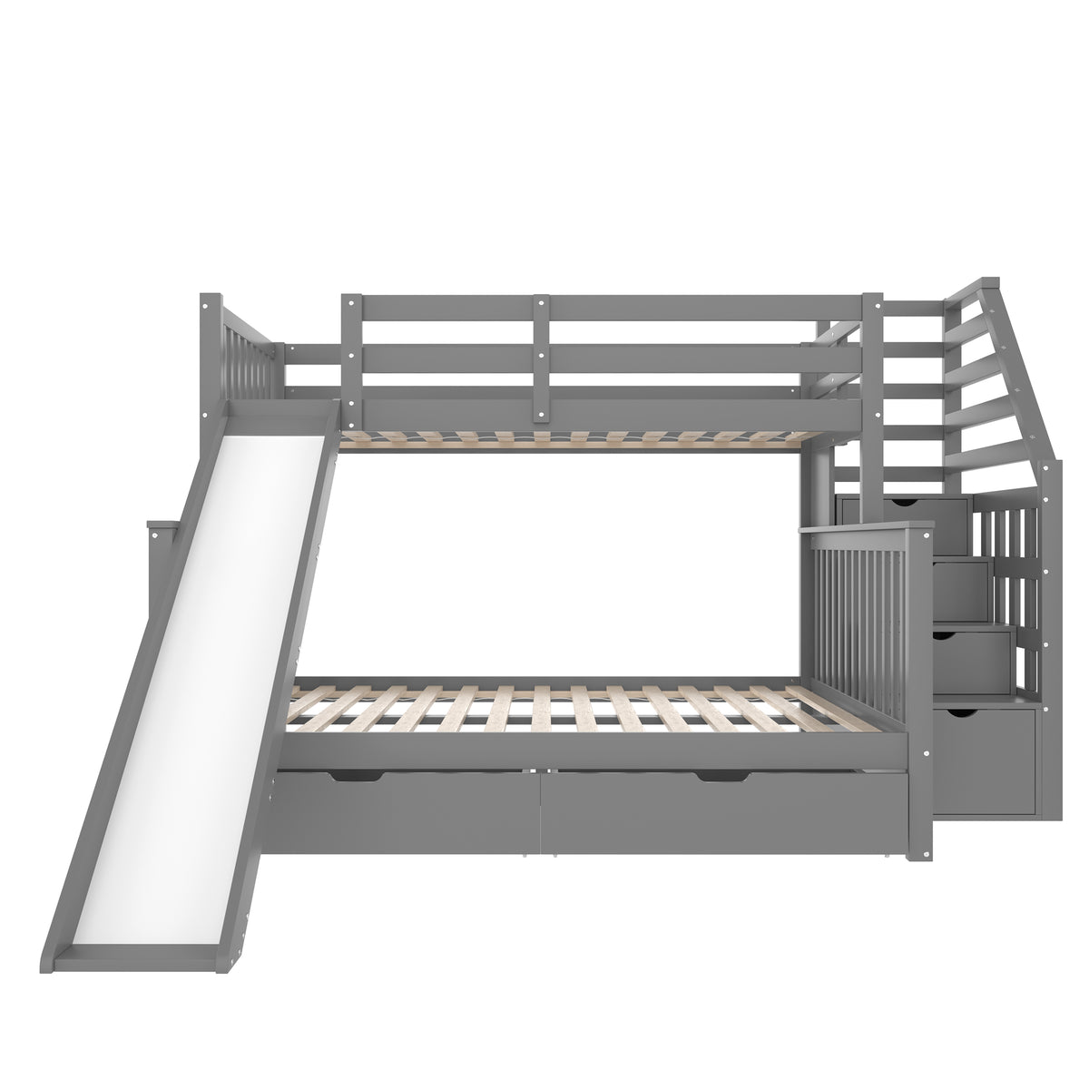 Bunk Bed with Drawers & Slide, 90x200/140x200, Grey