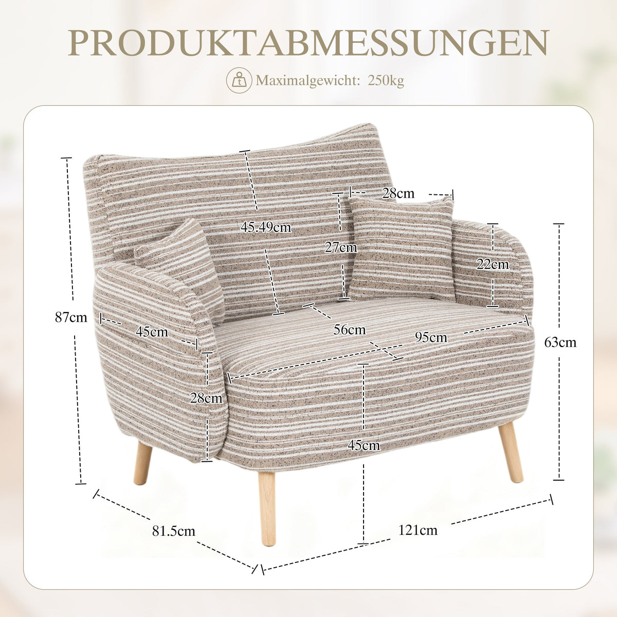 Modern Two-Seater Sofa with Armrest Cushions and Storage Bag, Loop Fabric