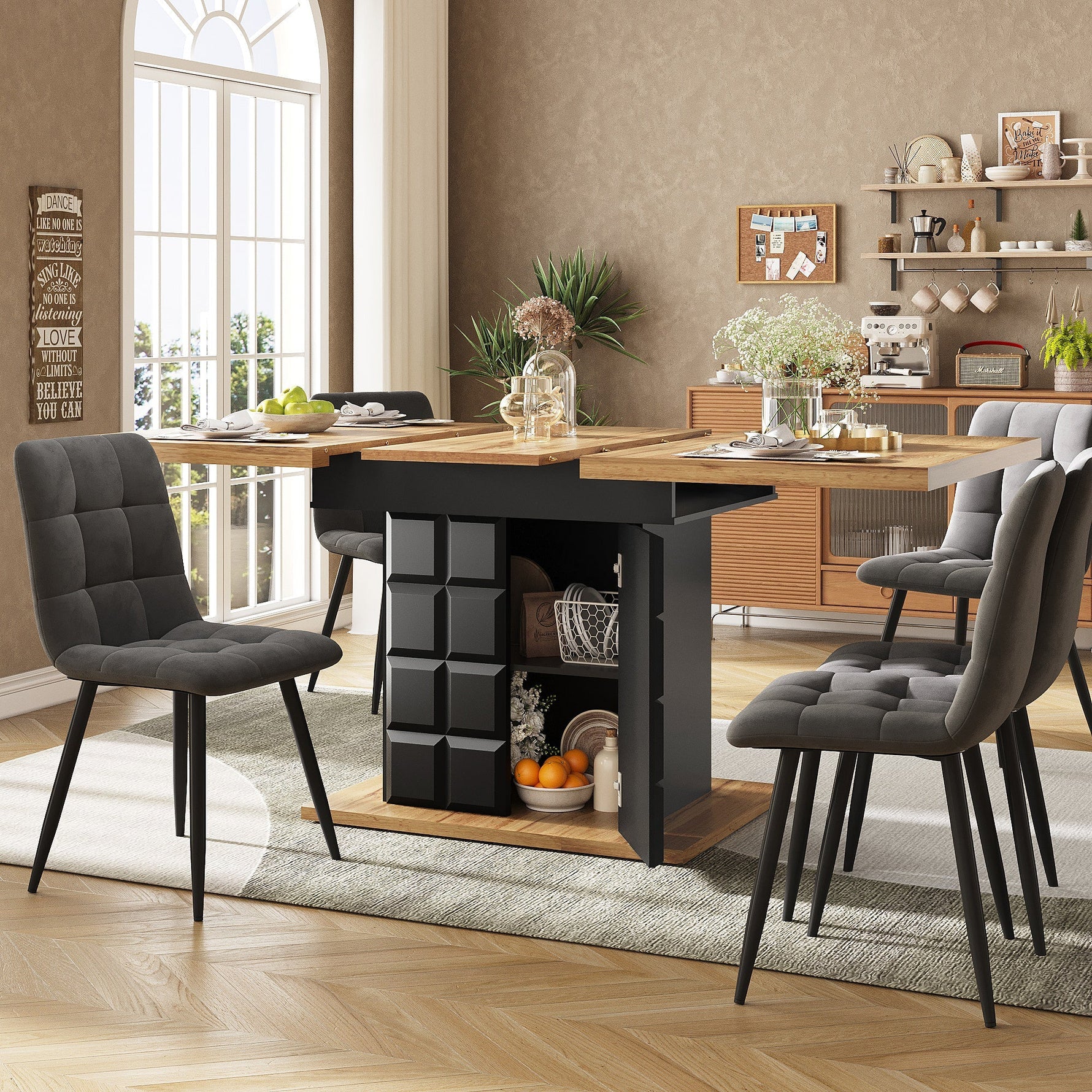 Telescopic Dining Table 110-140x80cm Foldable Extendable Checkered Pattern