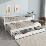 Daybed 90x200cm with Trundle & 2 Drawers, White Solid Wood