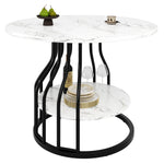 Round Dining Table 80x76cm 4-Seater Storage MDF Marble Top - Black