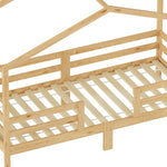 Children's House Bed 90x200cm Roof Design, Natural Solid Pine