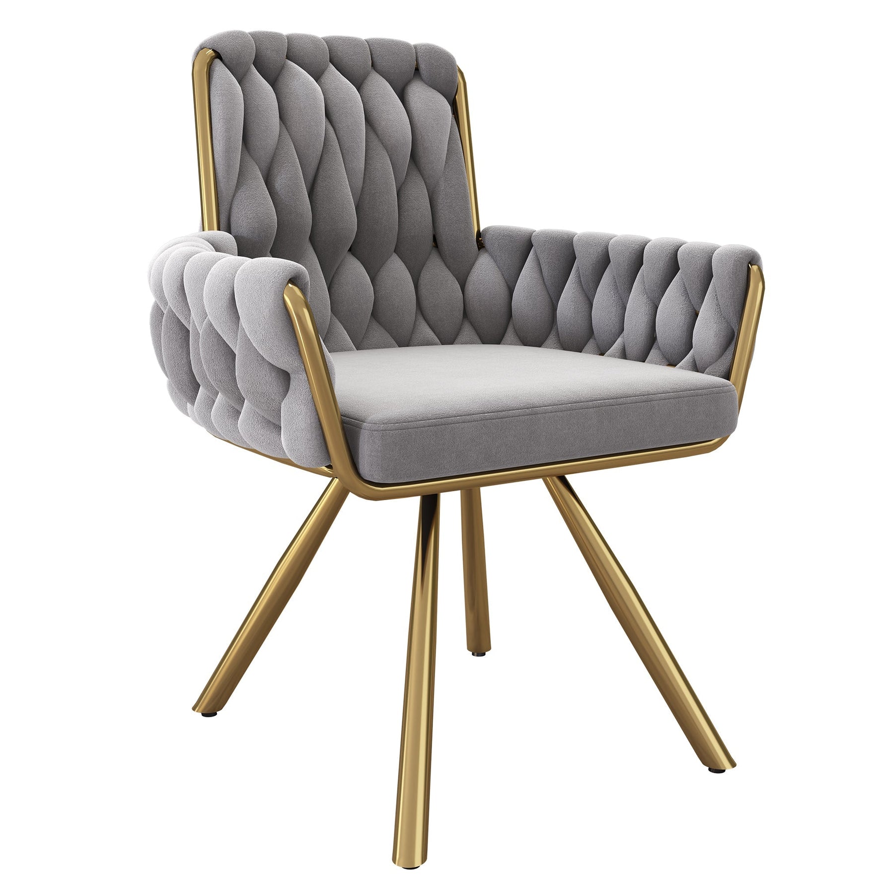 Velvet Dining Chair Set of 4, Luxury Swivel Armchair with Metal Legs, Grey Velvet