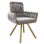Velvet Dining Chair Set of 2 Swivel Armchair Metal Legs Grey