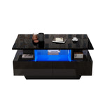 Coffee Table, Modern High-Gloss with LED & 2 Drawers, White