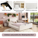 Upholstered Single Bed with Desk, Stool and Storage, 90x200cm, White Velvet