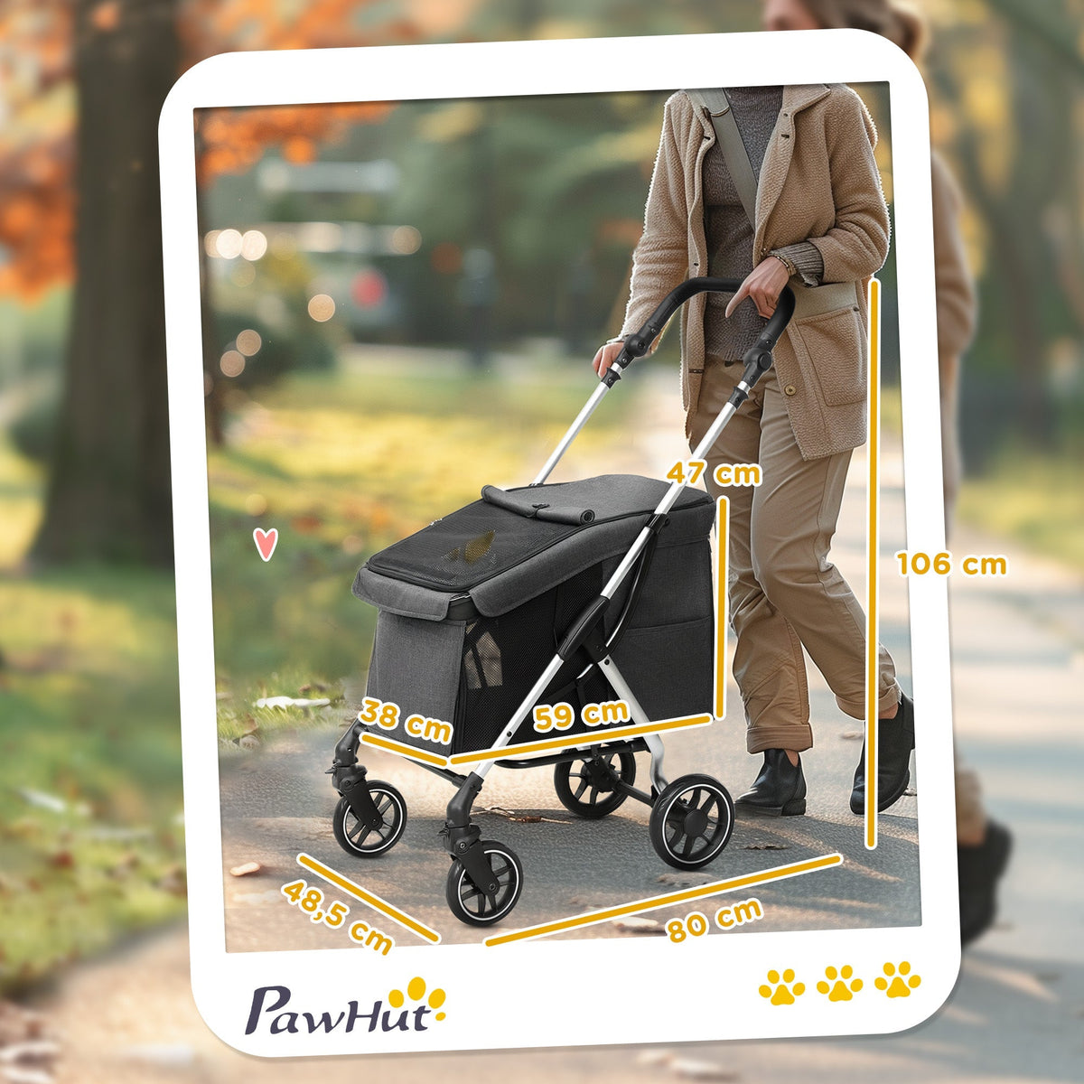 Dog Stroller, Lightweight Foldable with Cushion & Mesh, Aluminum Gray