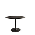 Modern Round Dining Table, Patchwork Black Wood Grain Top, Metal Base