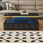 Coffee Table with Drawers, Shelves, High-Gloss Finish, LED Light