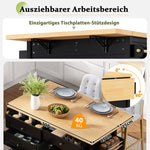 Mobile Kitchen Island, Extendable Table and Multifunctional Drawers, Black