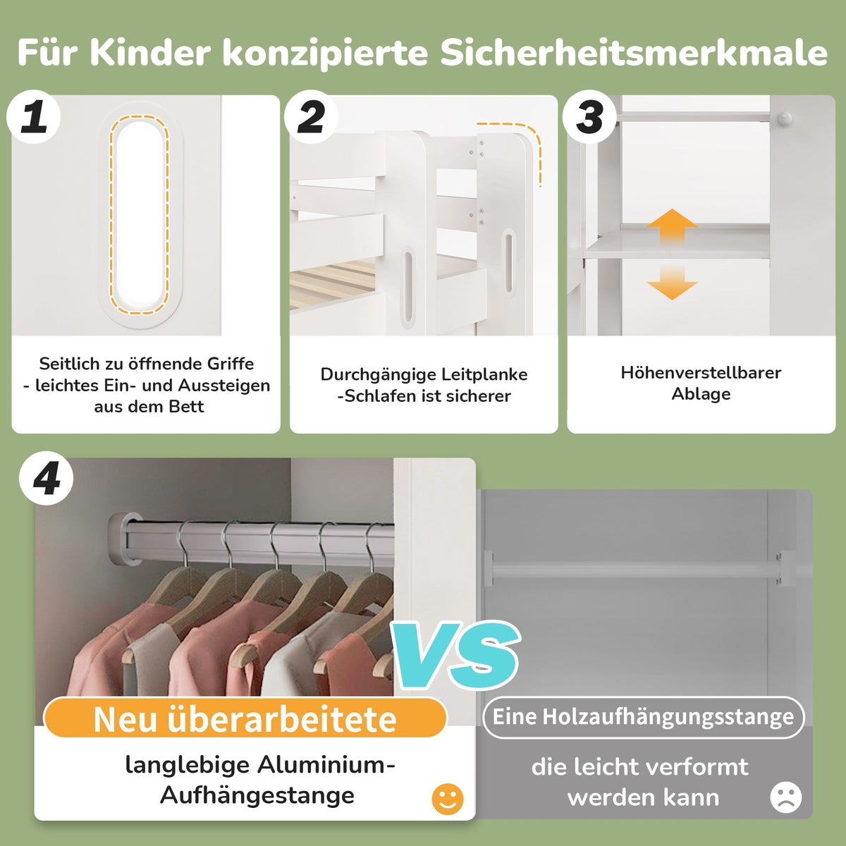 Children's Loft Bed, 90x200 cm Single with Wardrobe & 6 Shelves, White