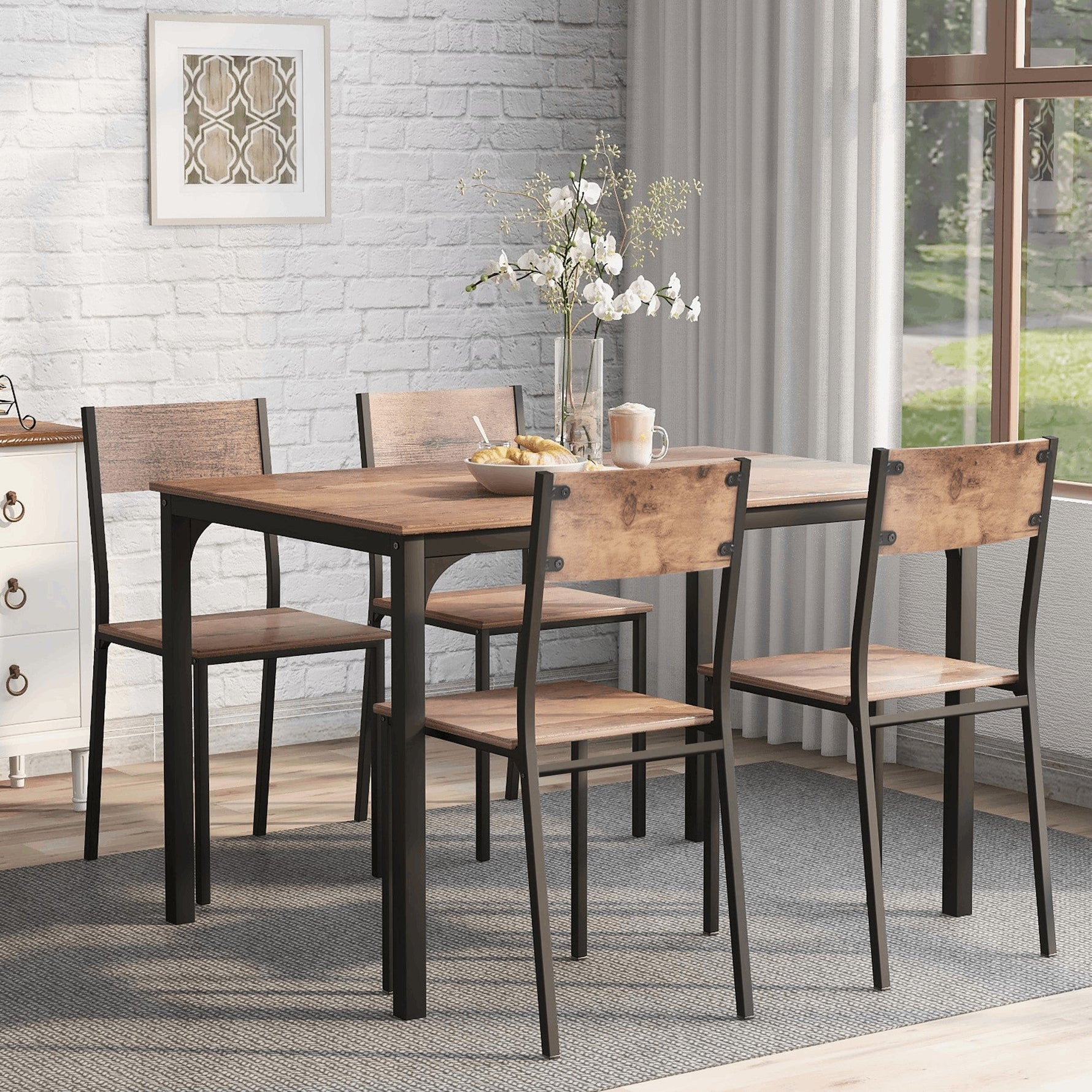Dining Set Table with 4 Chairs Multi-Use - Vintage Brown