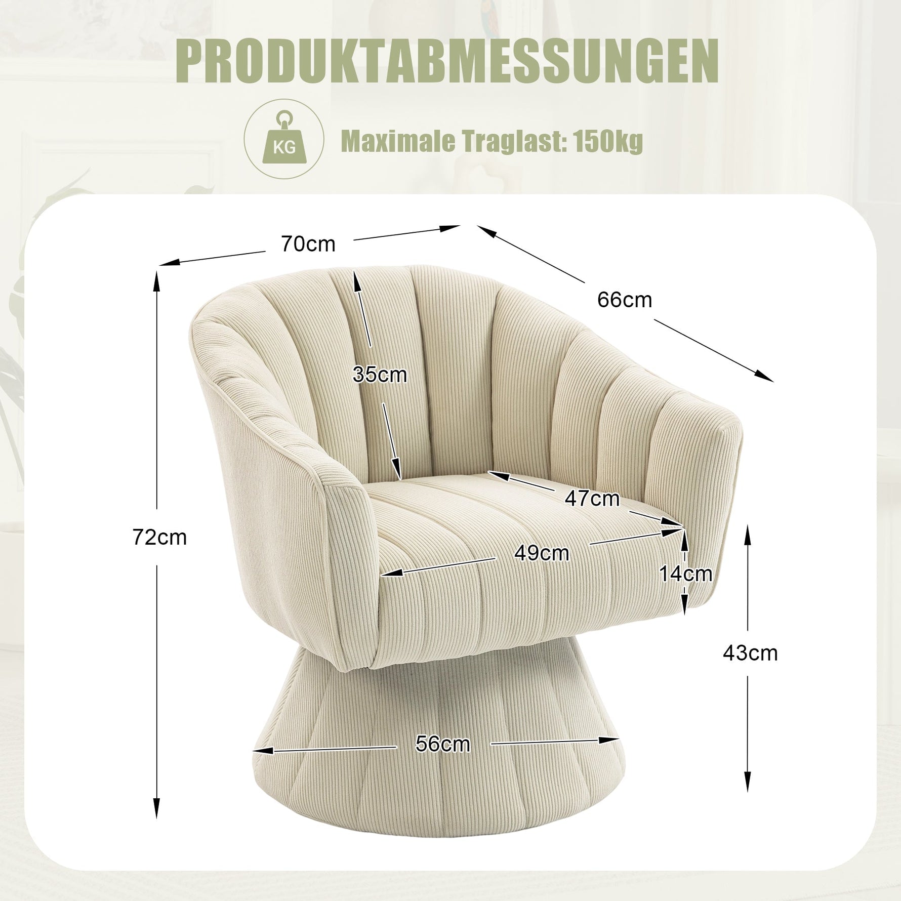 Swivel Chair 360° Ergonomic Cushions Modern Design Beige