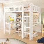 Loft Bed 140x200cm Storage Ladder Desk 3 Drawers, White
