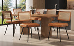 Ergonomic Rattan Dining Chairs with Vanity and Lounge Function, Set of 6, Faux Leather