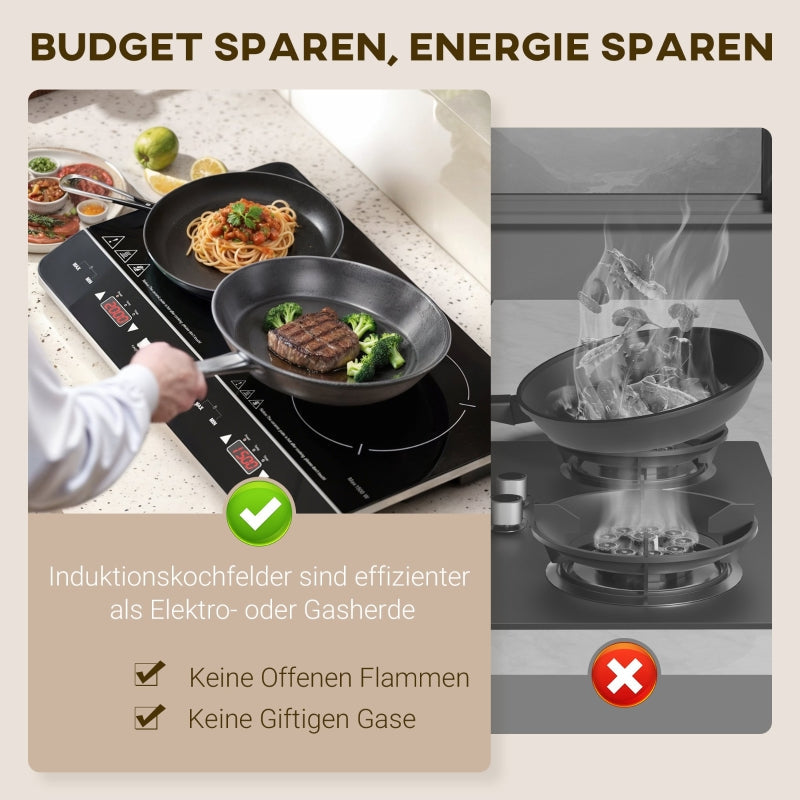 Induction Hob, 2 Plate Portable, 3500W, Black