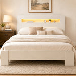 Wooden Bed Frame with Storage Headboard & LED, 140x200 cm, White