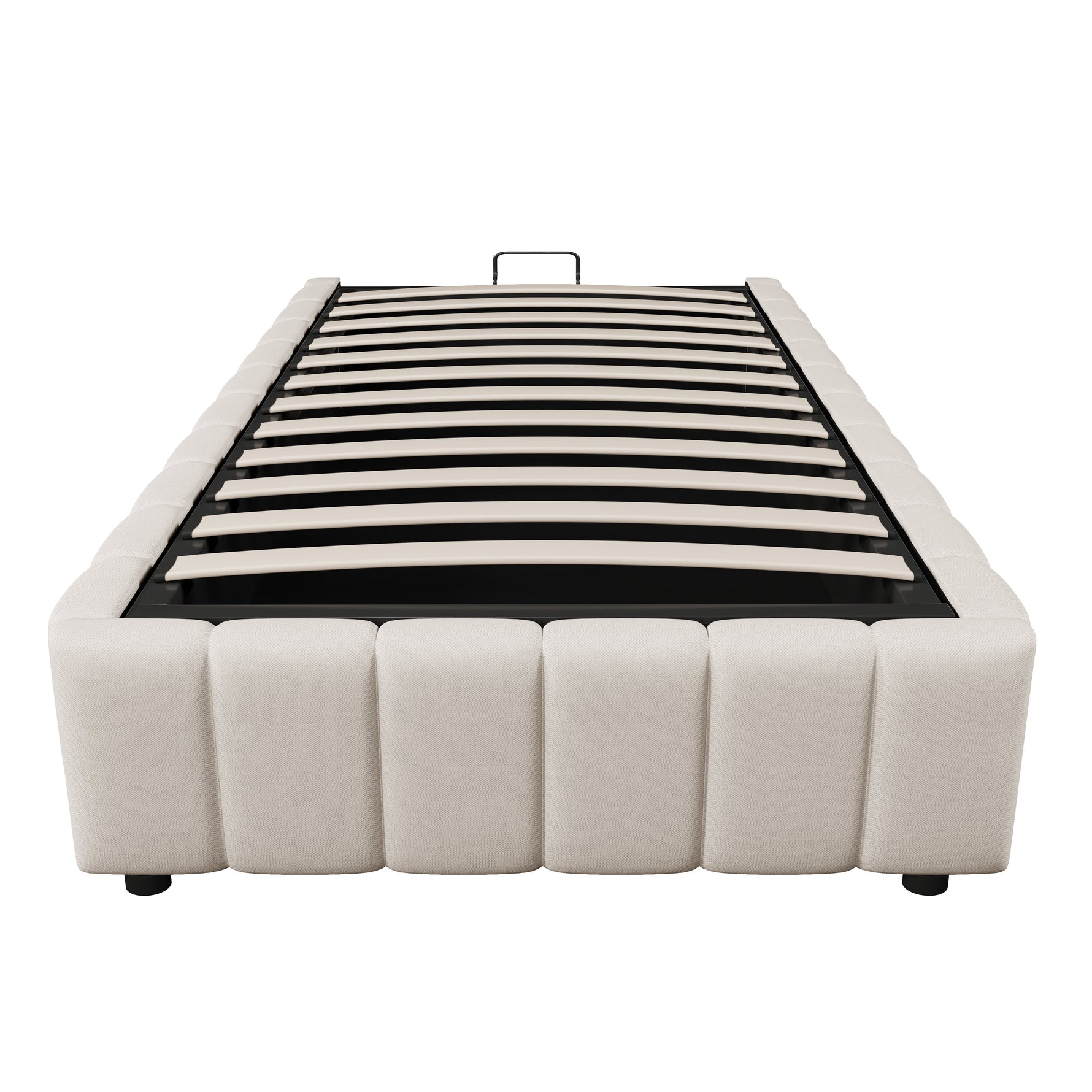 Upholstered Bed 90x200cm Hydraulic Storage - Beige