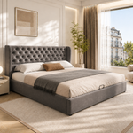 Upholstered Double Bed 180x200cm Hydraulic Storage, Grey Velvet