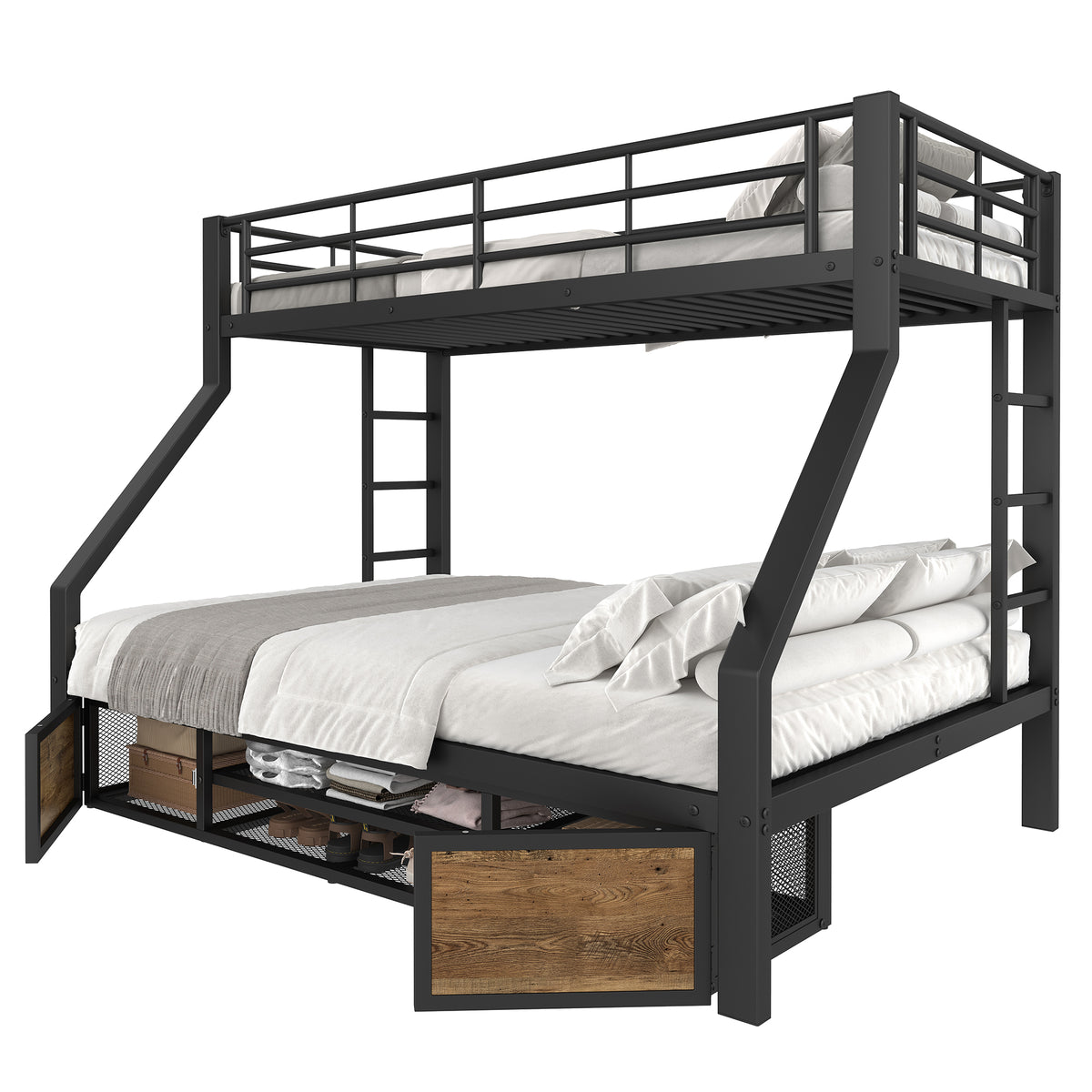 Children's Bunk Bed with Storage & Ladder 90x200/140x200 cm, Black