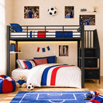 Metal Bunk Bed 140x200cm with Storage Stairs & LED Light, Black