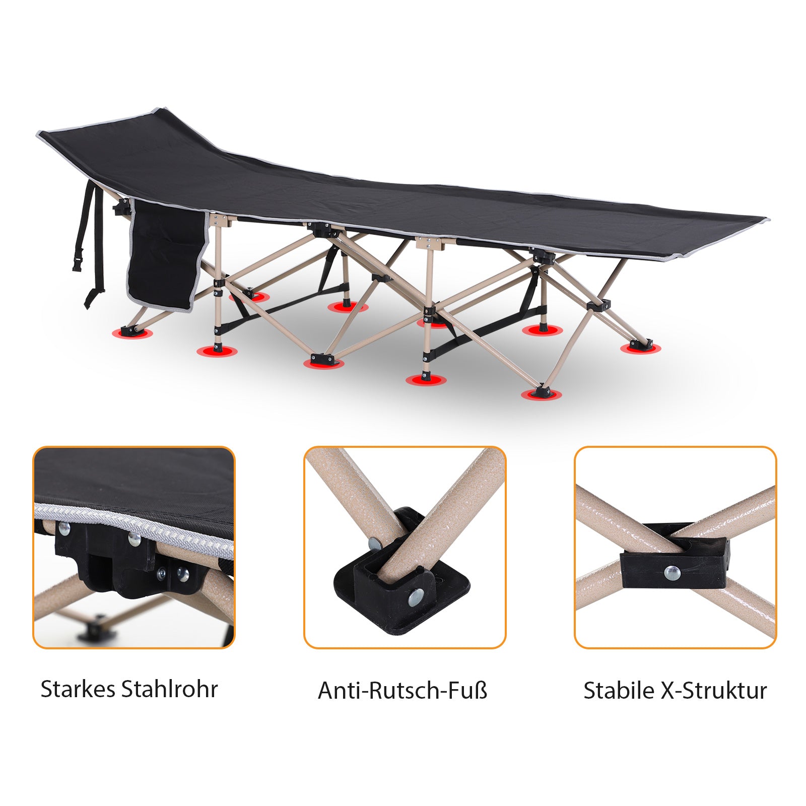 Camp Bed, Foldable Camping, 190x68x52 cm Oxford Black