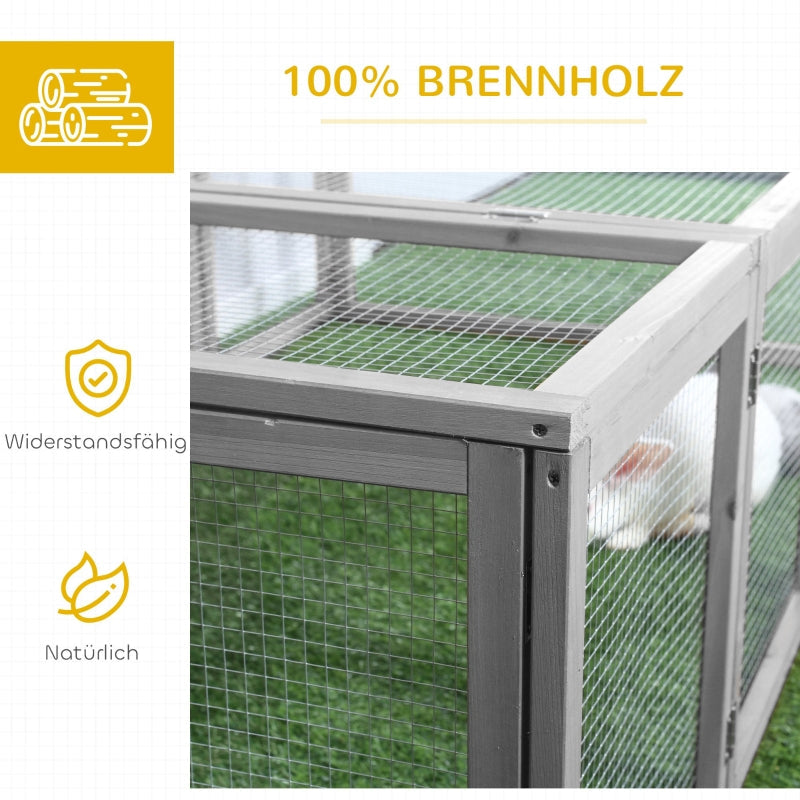 Small Animal Hutch, Outdoor Enclosure, Fir Wood, Grey