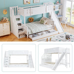 Bunk Bed, Children's with Slide, Drawers, Stairs & Lockers, Pine+MDF White