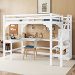 Loft Bed 140x200cm L-Shaped Desk Open Wardrobe Pine Wood White