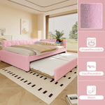 Daybed 140x200cm Sofa Bed Pull-Out Bed Lamp USB/Type-C - Faux Fleece Pink