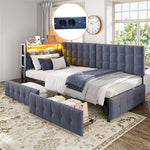 Upholstered Sofa Bed 90x200 Multifunctional LED USB/Type-C Drawers Grey