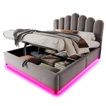 Upholstered Bed 140x200cm with Storage & LED Light - Grey Velvet