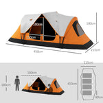 Camping Tent, Tunnel Tent 8-Person 2 Rooms Windproof 2000mm Water-Repellent, Orange