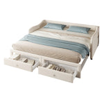 Daybed Sofa Bed 90x200cm Pull-Out Storage Drawers Linen Beige