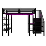 Loft Bed 90x200 LED Light Socket Storage Bookshelf - Black