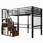 Bunk Bed with Safety Ladder 90x200 & Storage, Black Iron Frame