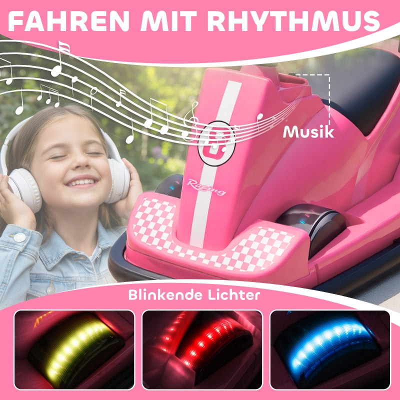 Bumper Car for Children with 360-Degree Rotation and LED Lights, Pink