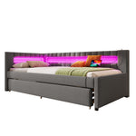 Daybed Sofa Bed 90x200cm with Trundle & LED, Grey Linen