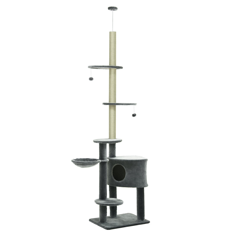 Cat Tree, Multi-Level with Play Balls, Hammock, Sisal Posts, Dark Grey
