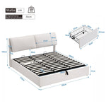 Upholstered Bed 180x200cm Hydraulic Storage 3 Drawers - Velvet Beige