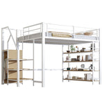 Loft Bed 140x200 with Safety Stairs Storage Wardrobe - White