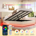 Modern Upholstered Bed with LED Lighting, USB-C and Storage, 180x200 Beige Corduroy