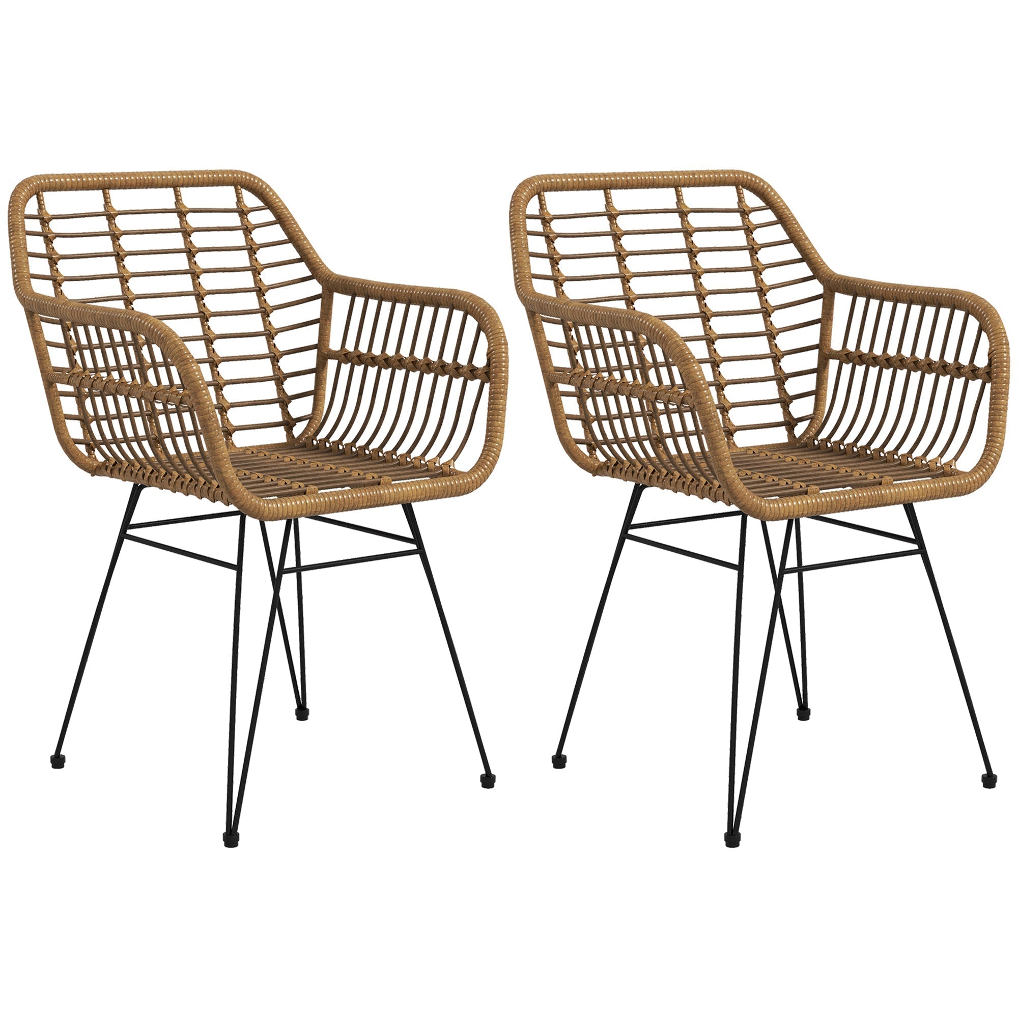 Set of 2 Kitchen Chairs Boho Style PE Rattan - Natural/Black