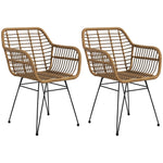 Set of 2 Kitchen Chairs Boho Style PE Rattan - Natural/Black
