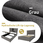 Upholstered Single Bed 90x200cm Hydraulic Storage Cup Holder Charging Station Linen Grey