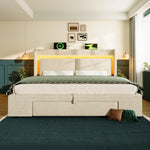 Upholstered Bed 180x200cm Hydraulic Storage LED USB/USB-C Headboard with Compartment Beige Linen